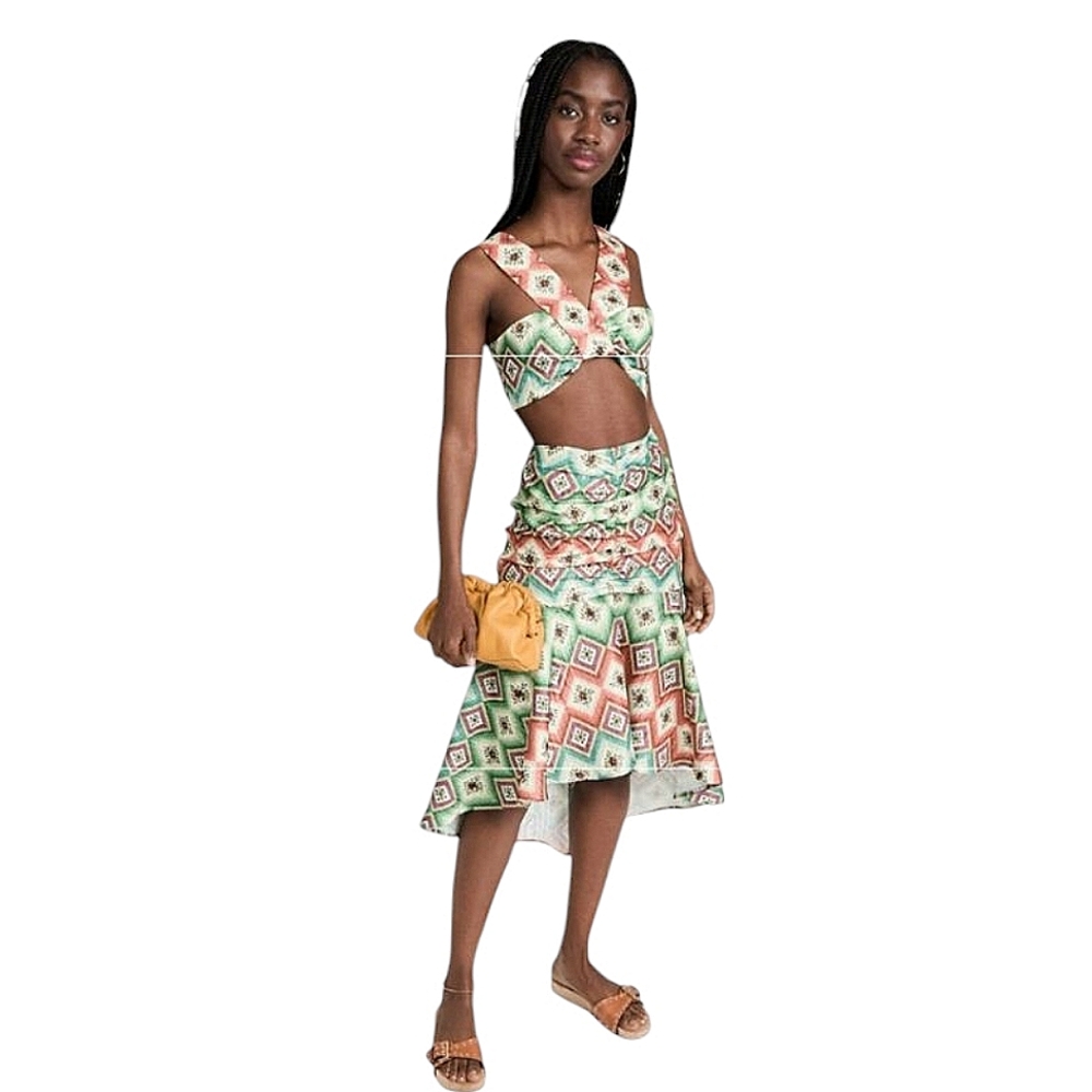 Autumn Adeigbo Soraya Green and Orange  Bra Top